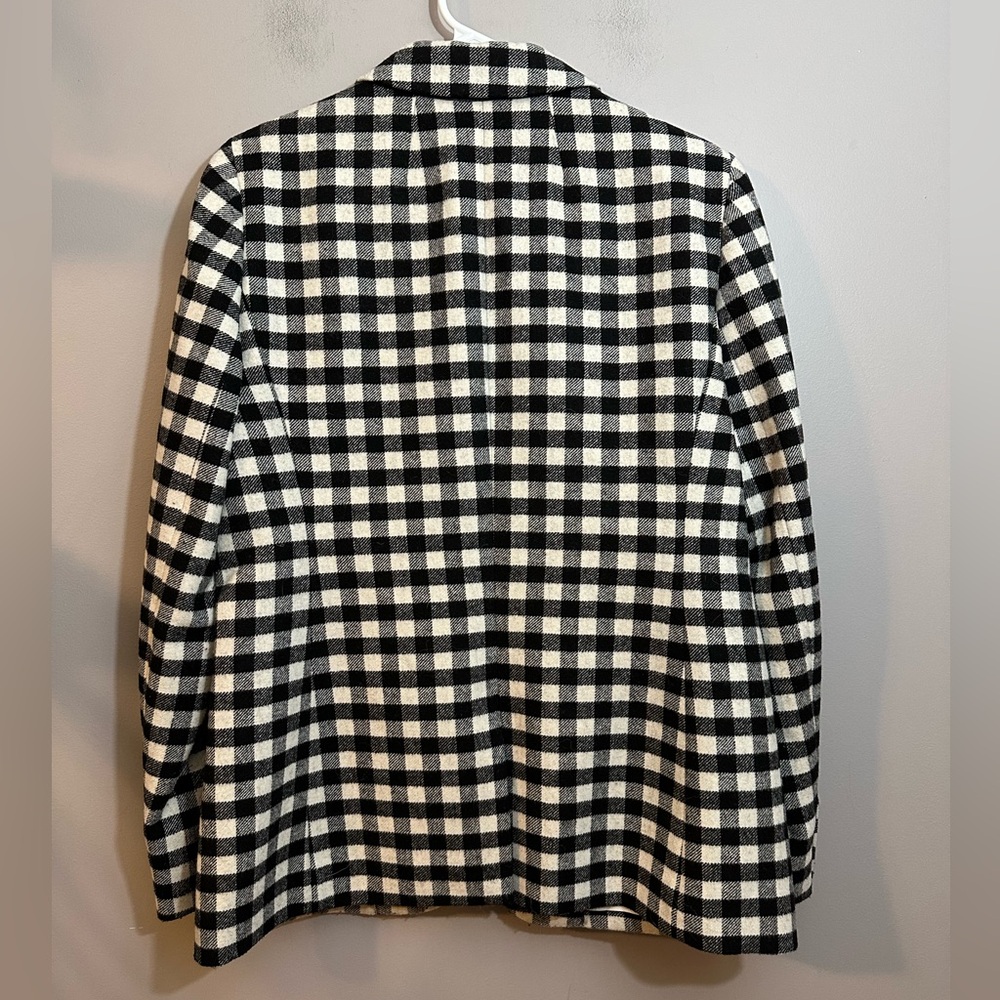 J CREW BLACK IVORY BUFFALO CHECK WOOL BLEND ONE BUTTON BLAZER JACKET SZ 8 - Picture 5 of 10